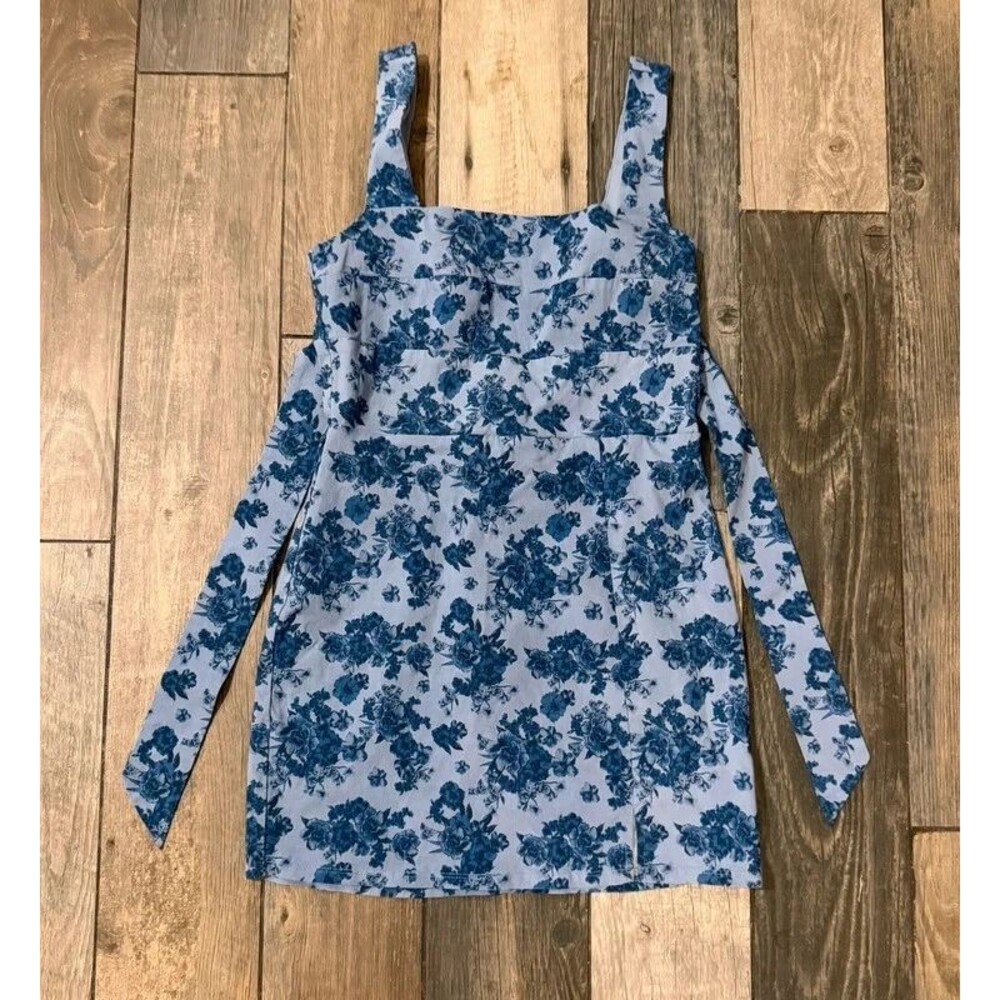 Blue Floral Tie Back Mini Dress Size XL